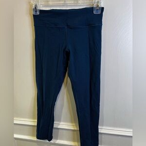 Blue and Black Striped Capri Leggings